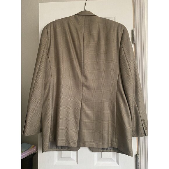 TASSO ELBA Suit Blazer Men Sz 44 Tan/Brown Checkered Plaid Sport Coat Macys - Picture 2 of 8